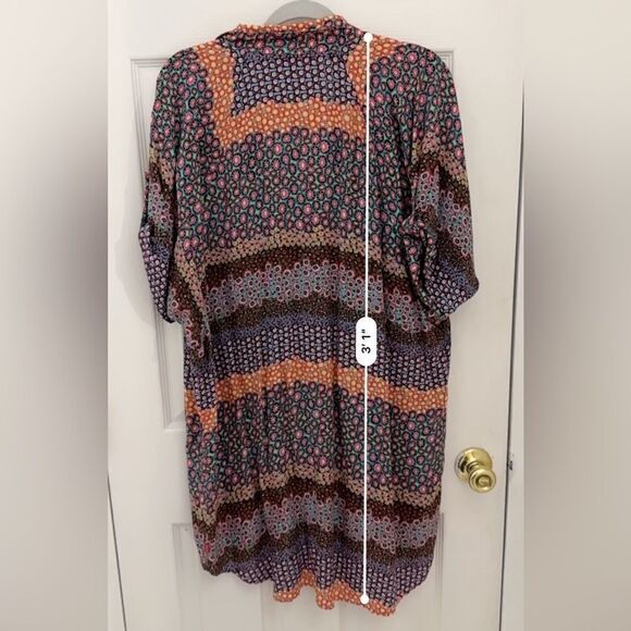 Josie Natori 100% Rayon Shirt Tunic Dress Size XL Colorful Floral Artsy Buttons - Picture 8 of 8
